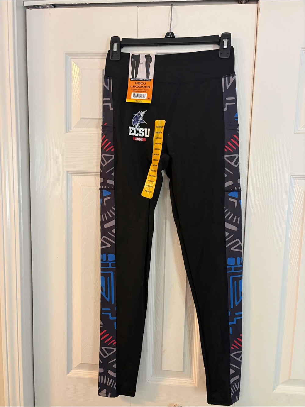629 NCAA Elizabeth City State Black Leggings with Blue & Gray Side Panels